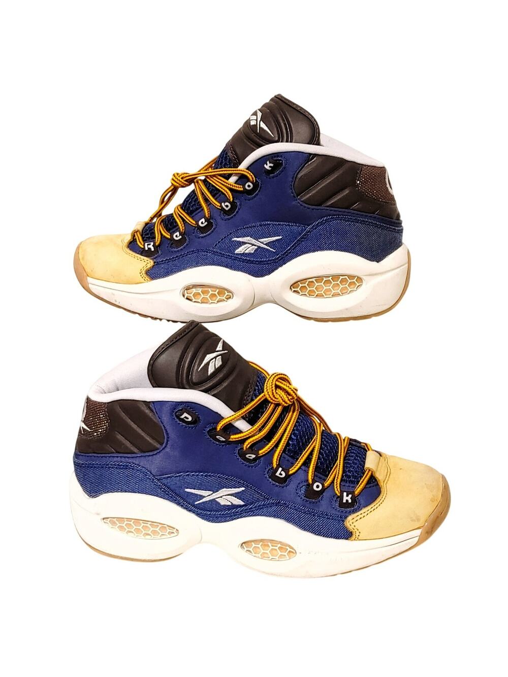 Reebok Question Mid Denim Blue Yellow Athletic Basketball Shoes Men’s 6.5